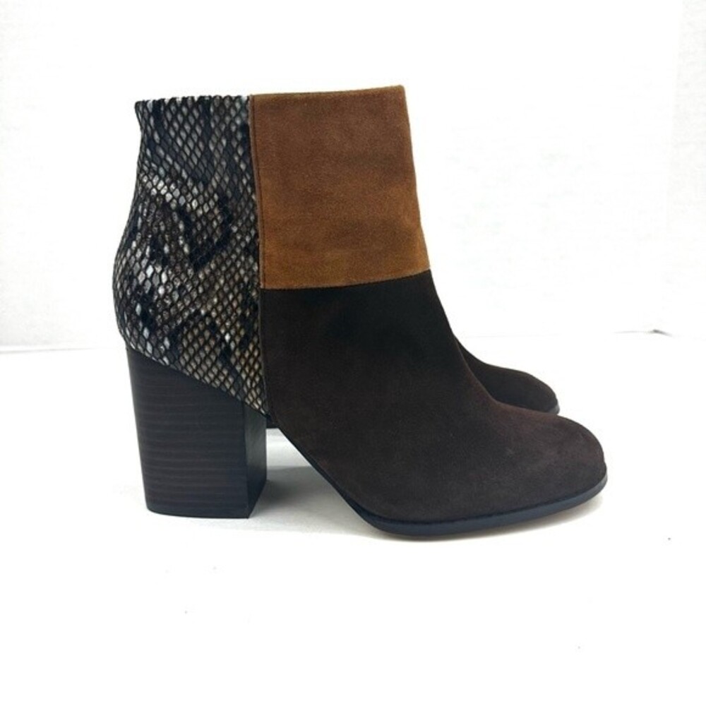 Very Volatile Brown Leather and Suede Snake print Ankle Booties Zip Up Size 8.5